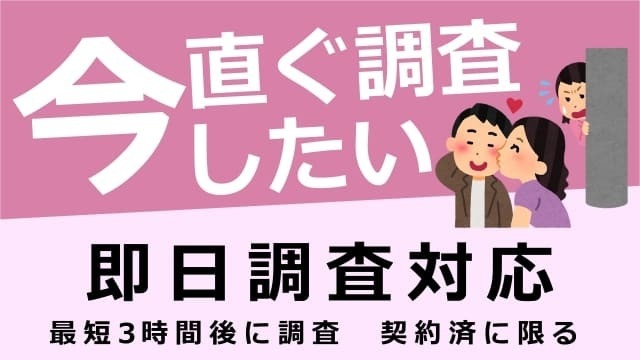 今直ぐ調査したい 即日調査対応 最短3時間後に調査（名古屋浮気調査相談室の愛知県・名古屋市内全域の即日・緊急浮気調査案内）