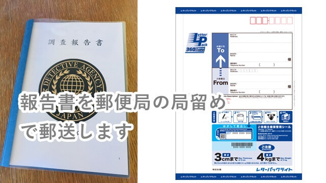 報告書を郵便局の局留めにて郵送いたします