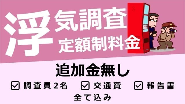浮気調査 定額制料金 追加金無し 調査員2名 交通費 報告書 全て込み（名古屋浮気調査相談室の追加費用なしの定額制探偵料金案内）